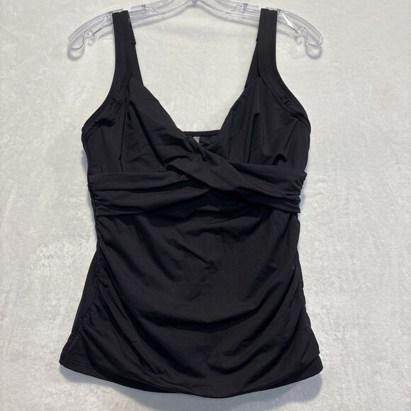 Lands' End Women's Size 8DD Underwire Bra Black Wrap Tankini Swimsuit Top Beach - Picture 1 of 15